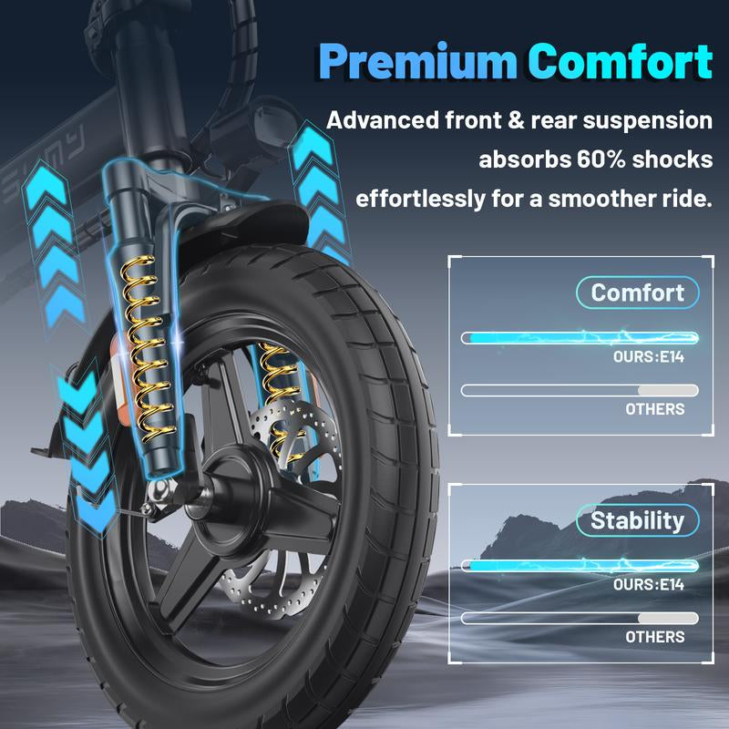 ASKMY E14 Foldable Electric Bike for Adults | 14 Lightweight City E-Bike | 48V 500W Motor | Long-Range Bateria | Compact Urban Bicicleta Electrica Plegable | Ideal Para Ciudad Y Oficina | Back to School