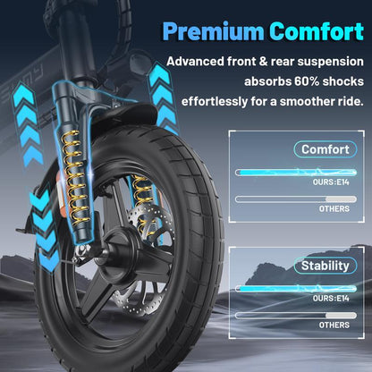 ASKMY E14 Foldable Electric Bike for Adults | 14 Lightweight City E-Bike | 48V 500W Motor | Long-Range Bateria | Compact Urban Bicicleta Electrica Plegable | Ideal Para Ciudad Y Oficina | Back to School