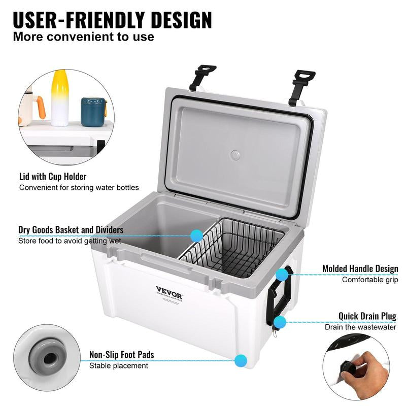 VEVOR Insulated Portable Lunchbox Cooler, Max 52 Qt - Holds 50 Cans, Ice Retention Hard Cooler with Heavy Duty Handle, Ice Chest Lunch Box for Camping, Beach, Picnic, Travel, Outdoor VEVOR Super Brand Day