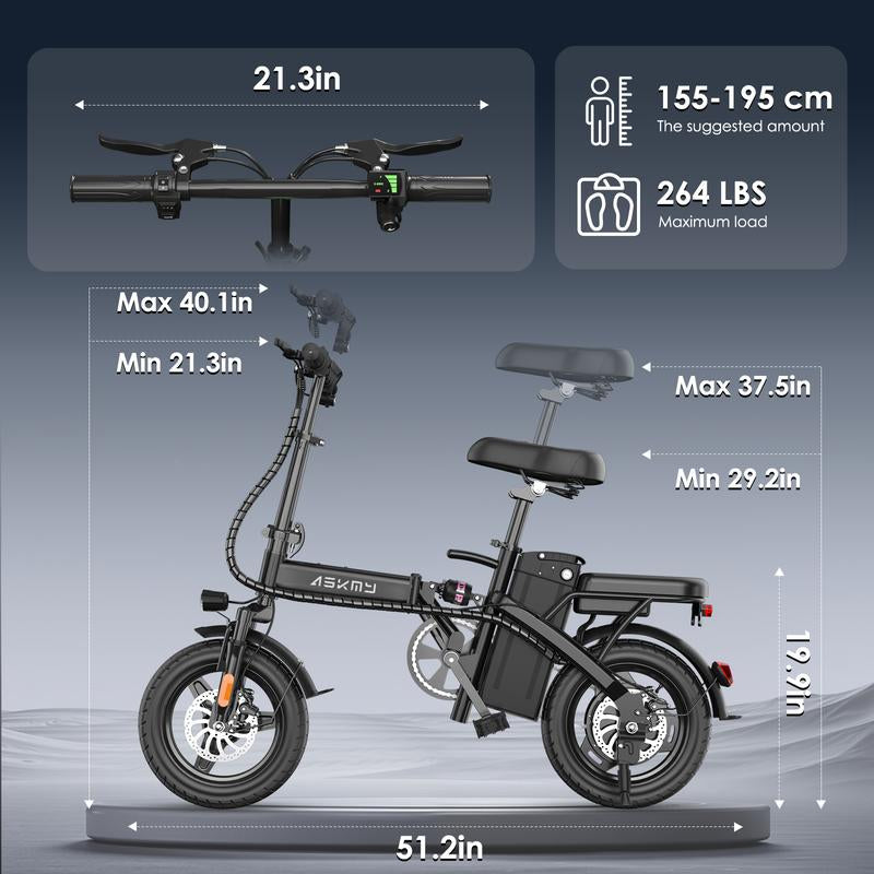 ASKMY E14 Foldable Electric Bike for Adults | 14 Lightweight City E-Bike | 48V 500W Motor | Long-Range Bateria | Compact Urban Bicicleta Electrica Plegable | Ideal Para Ciudad Y Oficina | Back to School