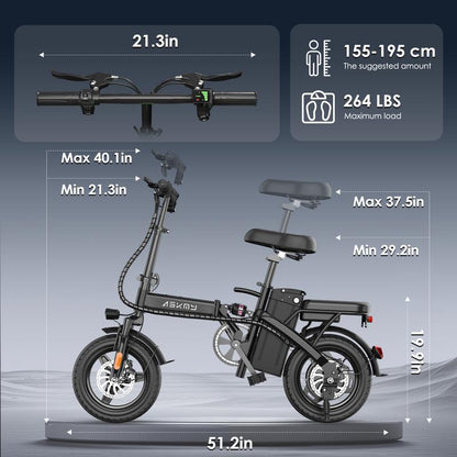 ASKMY E14 Foldable Electric Bike for Adults | 14 Lightweight City E-Bike | 48V 500W Motor | Long-Range Bateria | Compact Urban Bicicleta Electrica Plegable | Ideal Para Ciudad Y Oficina | Back to School